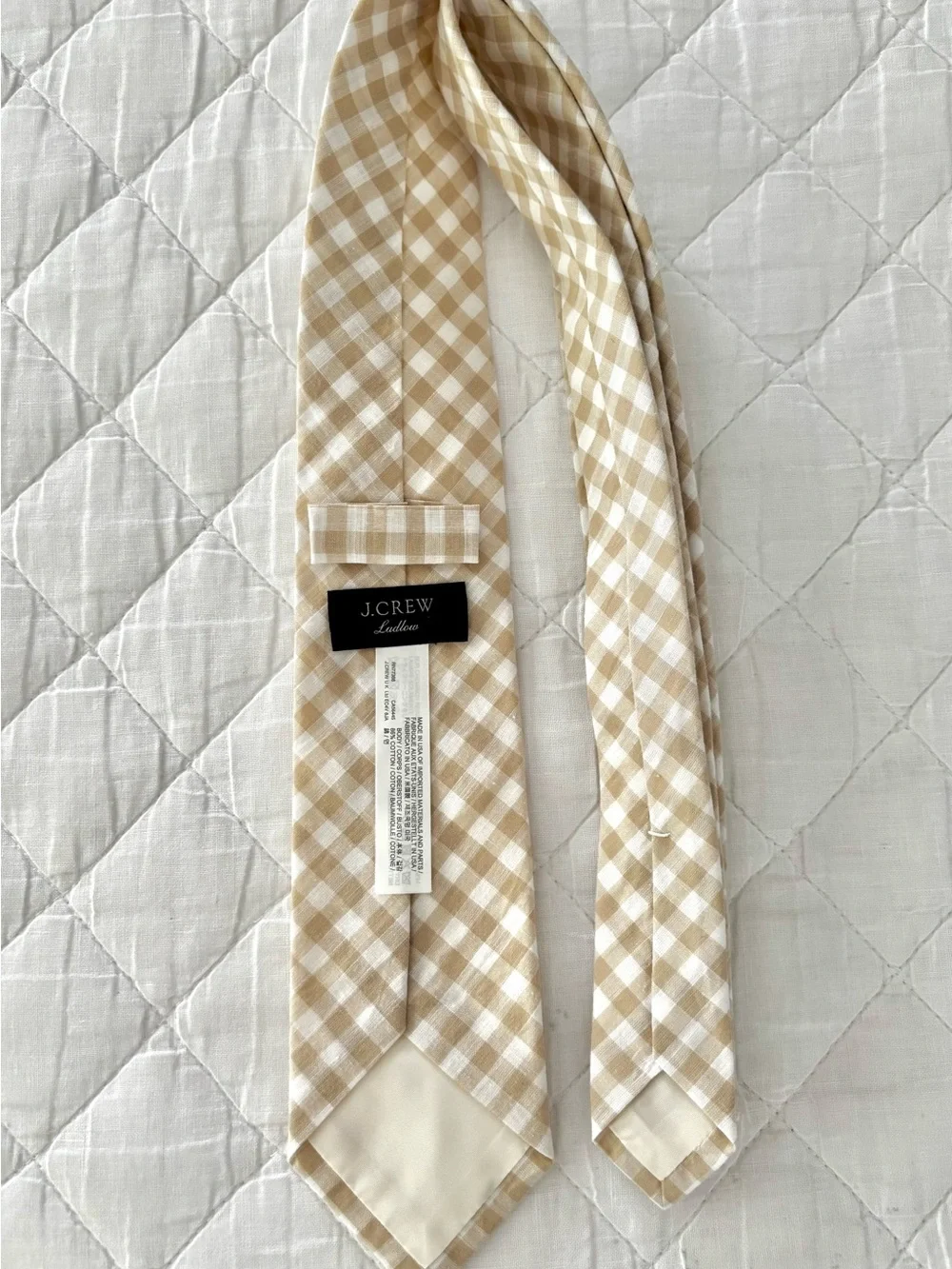 J. Crew Beige and White Gingham Tie